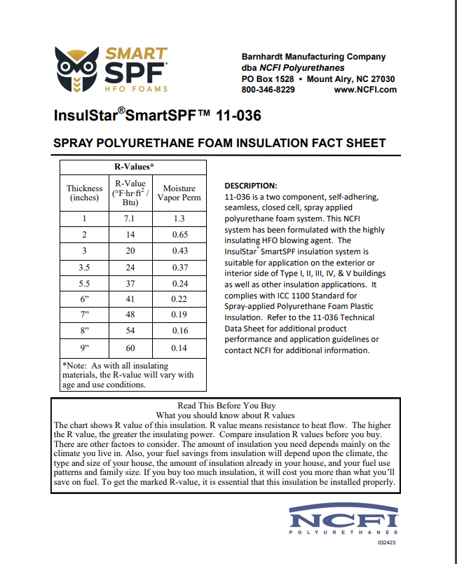 NCFI-11-036 Spray Foam Insulation Fact Sheet