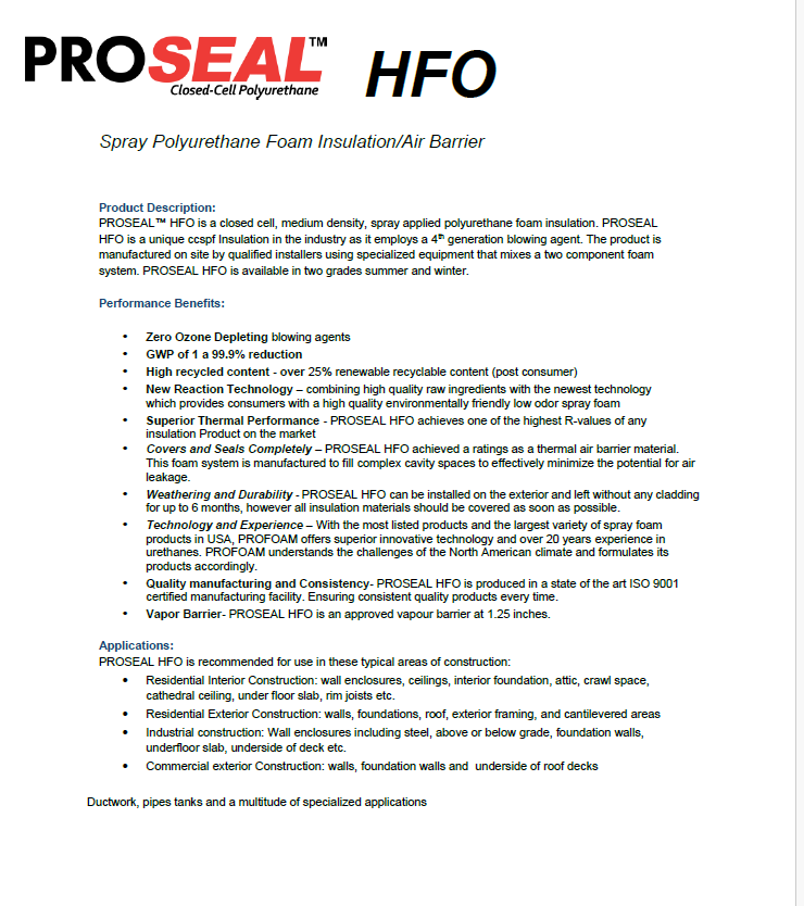 ProSeal HFO Technical Data Sheet (TDS)