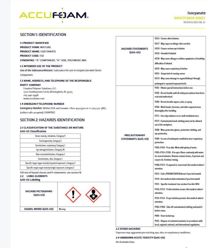 Accufoam ISO Safety Data Sheet (SDS)