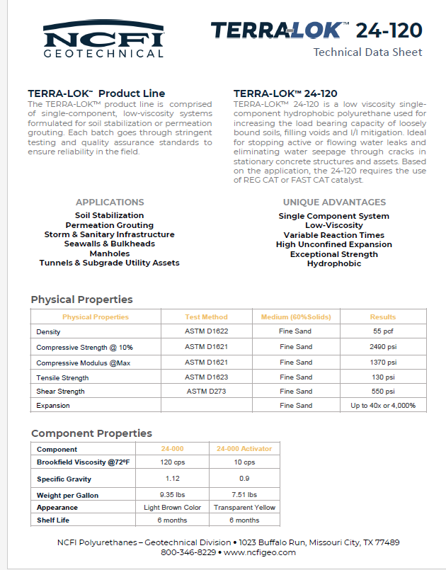 NCFI Geo Terralok 24-120 Technical Data Sheet (TDS)