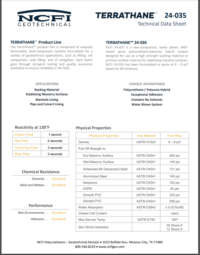 NCFI Terrathane 24-035 Technical Data Sheet (TDS)