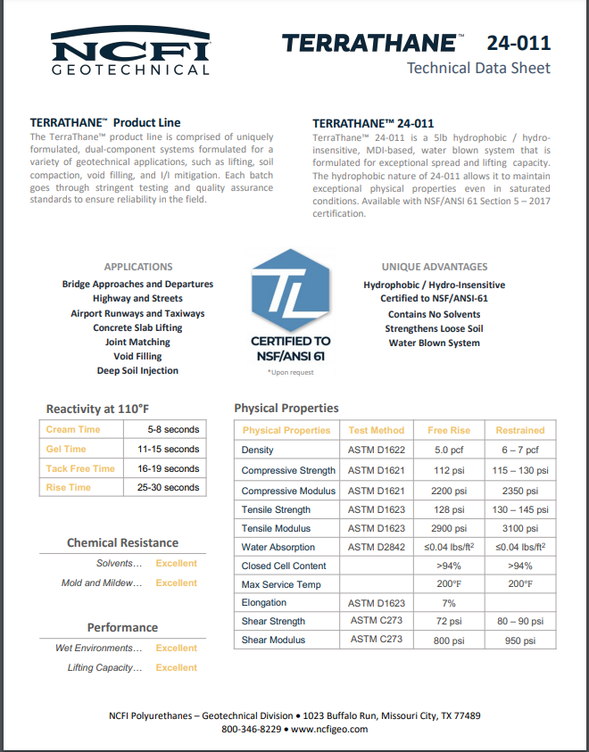 NCFI 24-011 Technical Data Sheet (TDS)