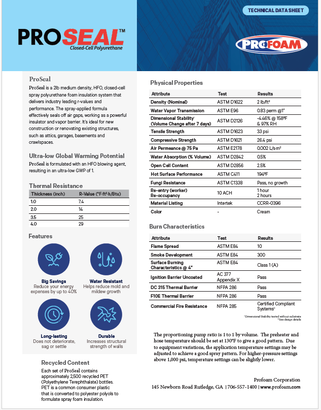 Profoam ProSeal 2# HFO Technical Data Sheet (TDS)