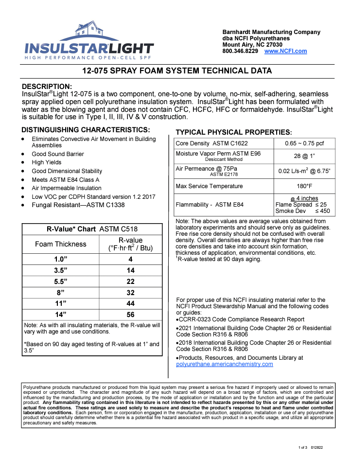 NCFI 12-075 .75# InsulStar Light