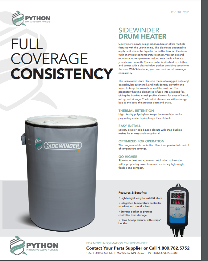 Sidewinder Drum Heater Spec Sheet