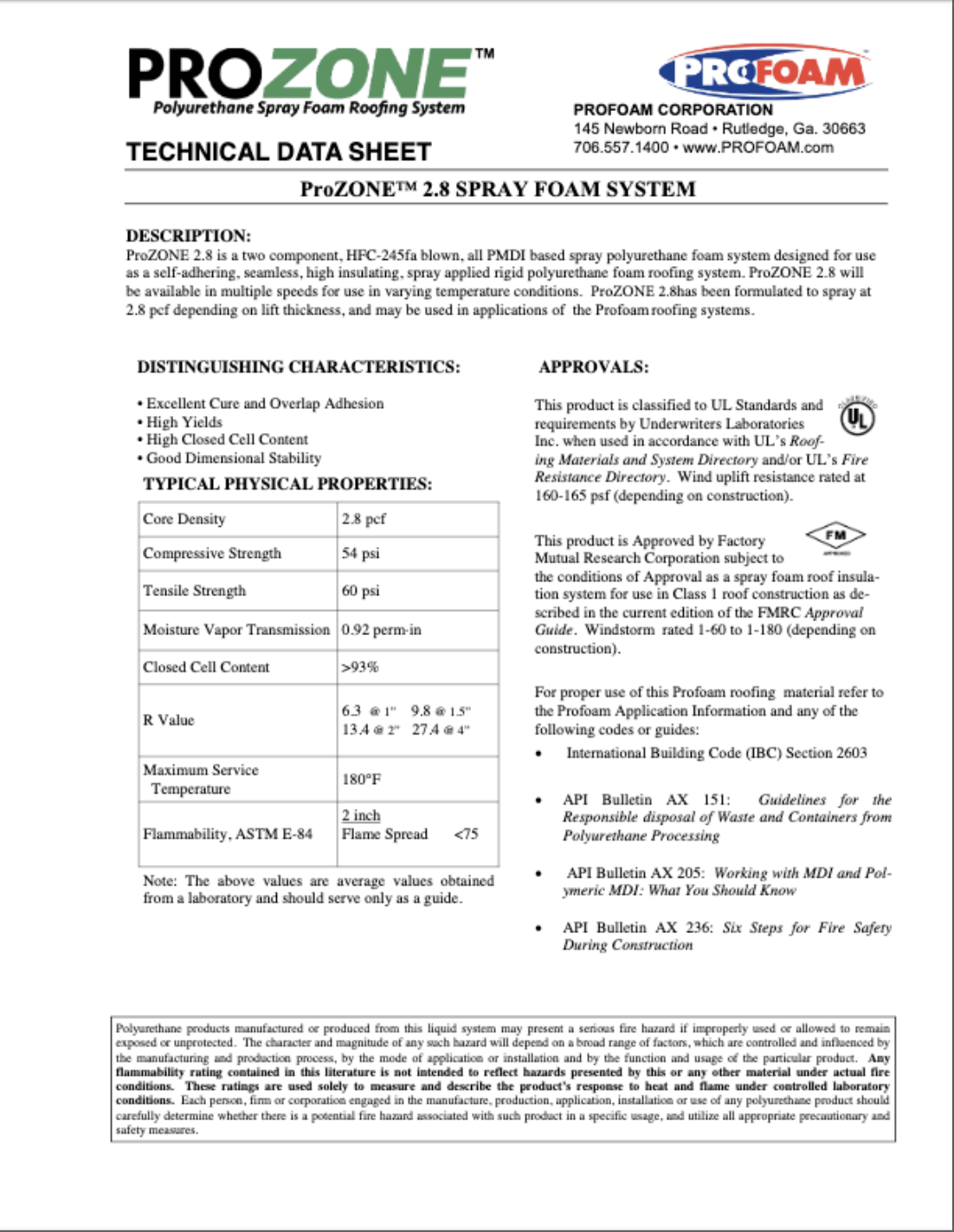 ProZone 2.8 Spray Foam Technical Data Sheet (TDS)