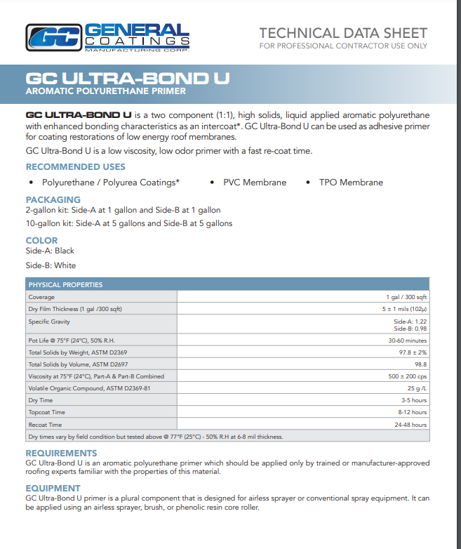 General Coatings Ultra Bond U Technical Data Sheet (TDS)