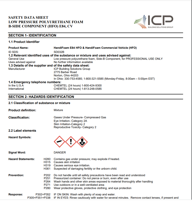 Handi-Foam E84 HFO SDS