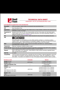 Handi-Foam HFO FR Low Pressure Spray Foam Technical Data Sheet (TDS)