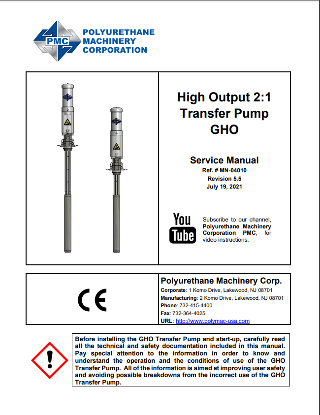 PMC High Output 2:1 Transfer Pump GHO Service Manual