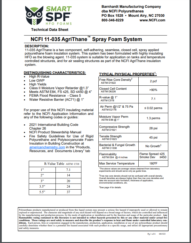 NCFI AgriThane 11-035 Technical Data Sheet (TDS)