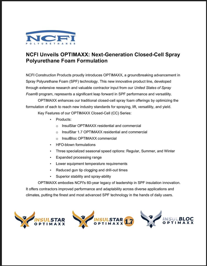 NCFI Optimaxx Closed Cell Spray Foam