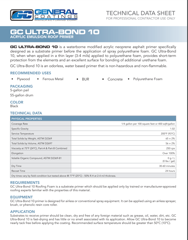 General Coatings Ultra Bond 10 Technical Data Sheet (TDS)