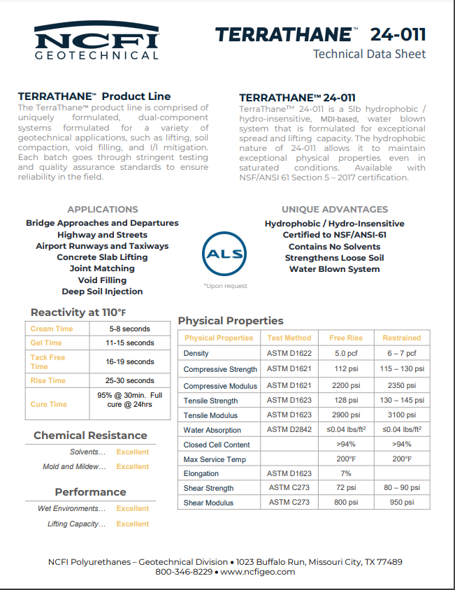 NCFI 24-011 Technical Data Sheet (TDS)