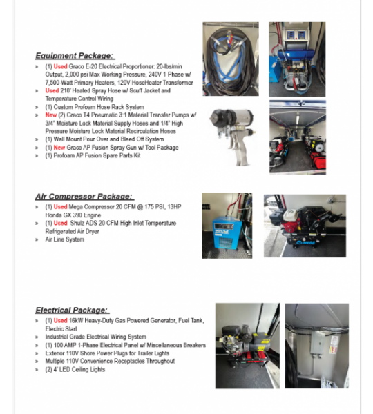 Used 16' Elite Series Graco E-20, 16kw Gas Generator Powered Spray Rig